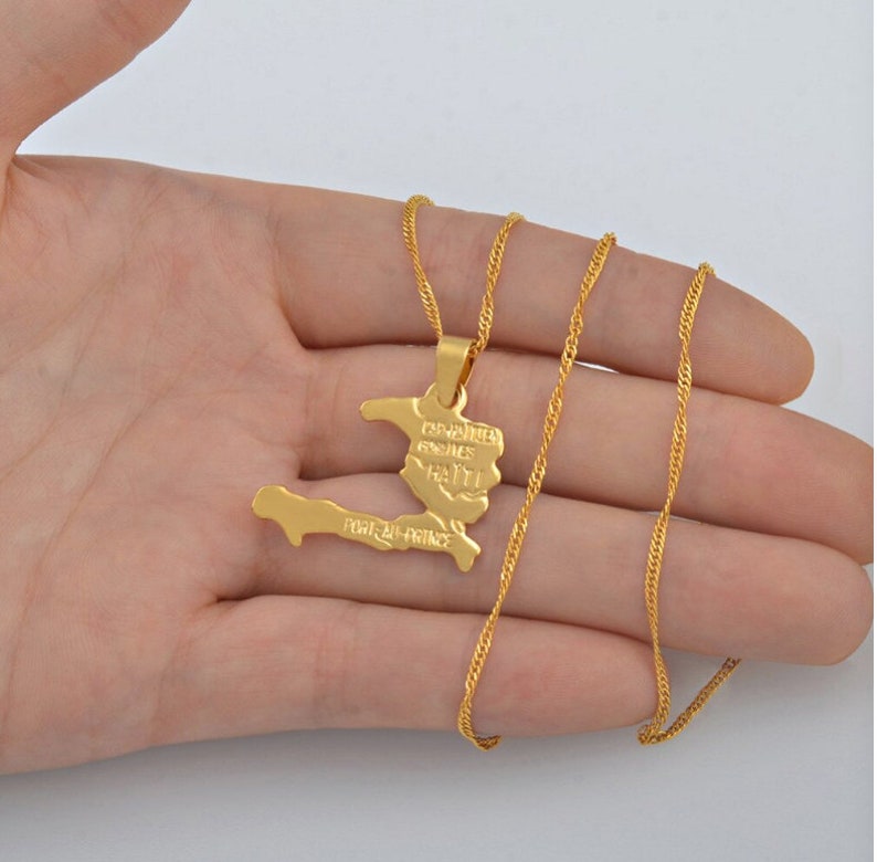 18K Goldplated Haiti Map Necklace / I Love Haiti Charmed Etsy