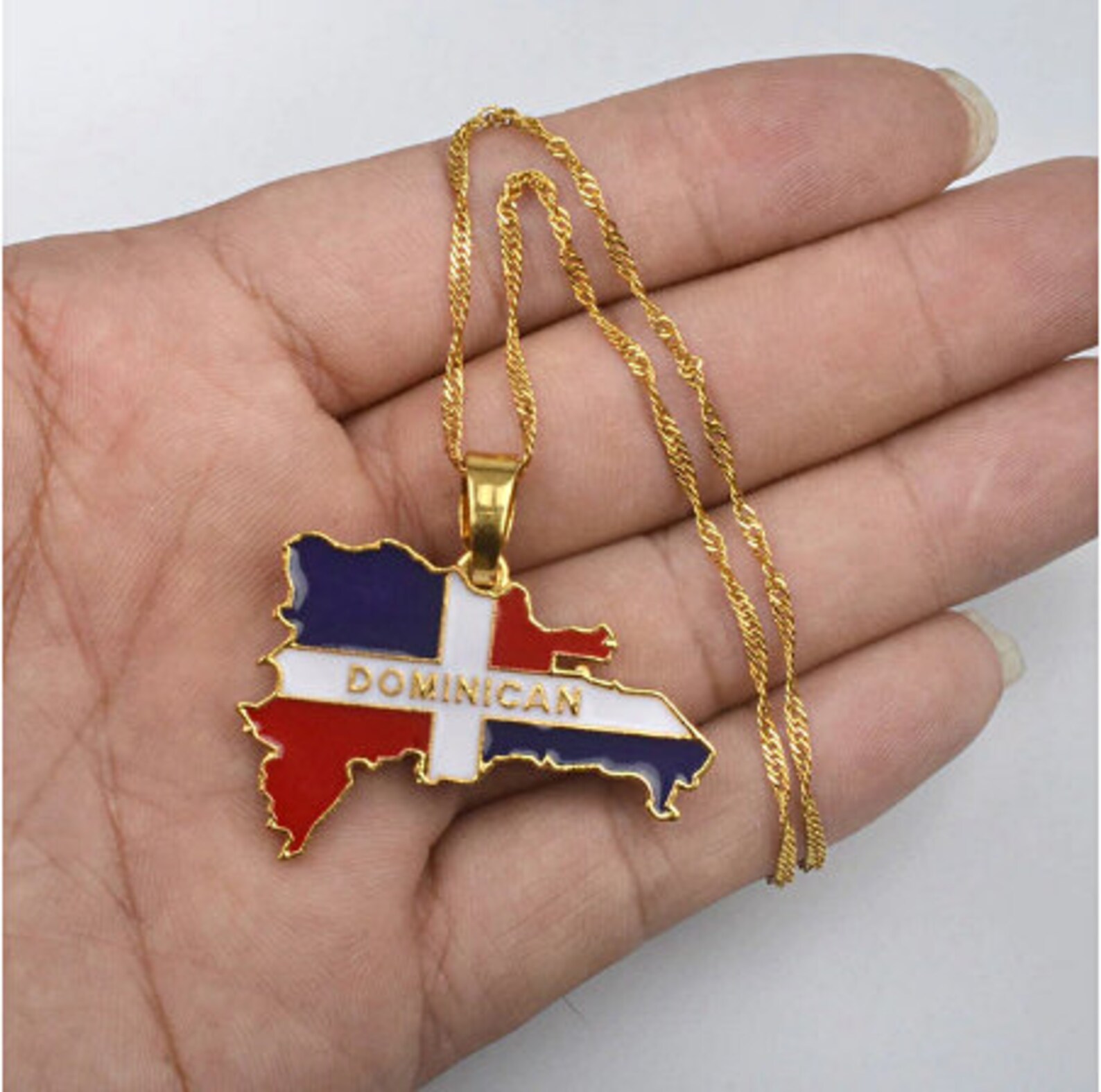 18K Goldplated Dominican Republic Flag Map Necklace / Charmed Etsy