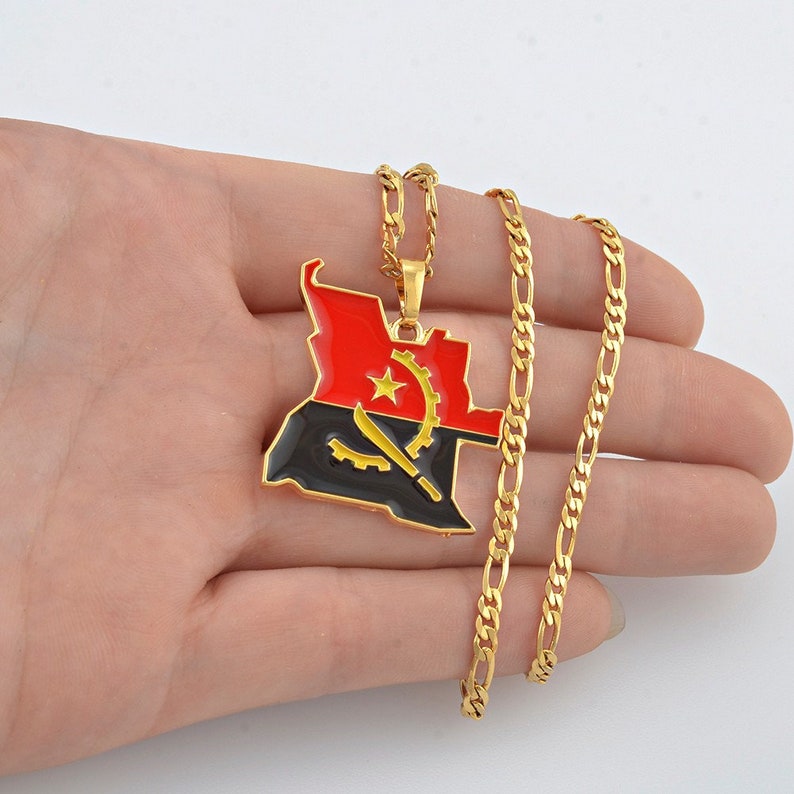 18K gold-plated Angola flag map pendant necklace charmed jewelry gift Angola flag gold necklace for Men and Women