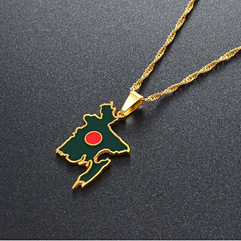 18K Goldplated Bangladesh Flag Map Pendant Necklace / Charmed Etsy