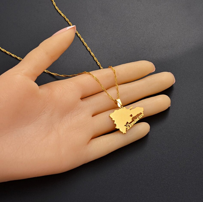 18K Goldplated Dominican Republic Map Flag Necklace / Charmed Etsy