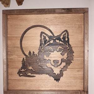 Wolf Moon Framed Wooden Picture