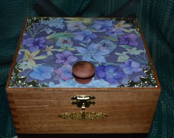 Purple Flower - Butterfly Keepsake Box - Cigar Jewelry Box