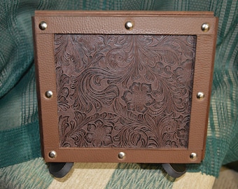 Wooden Stash Box: Mushroom Theme, Faux Leather Top