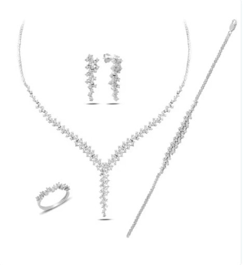 925 Sterling Silver Earrings Diamond Mountain Waterway Women's Wedding