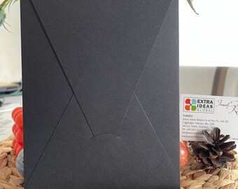 Black Colour Envelope - 14x20 Cm - Luxury Paper - Vertical Envelope - Triangle Flap Envelope - Free Express Shipping