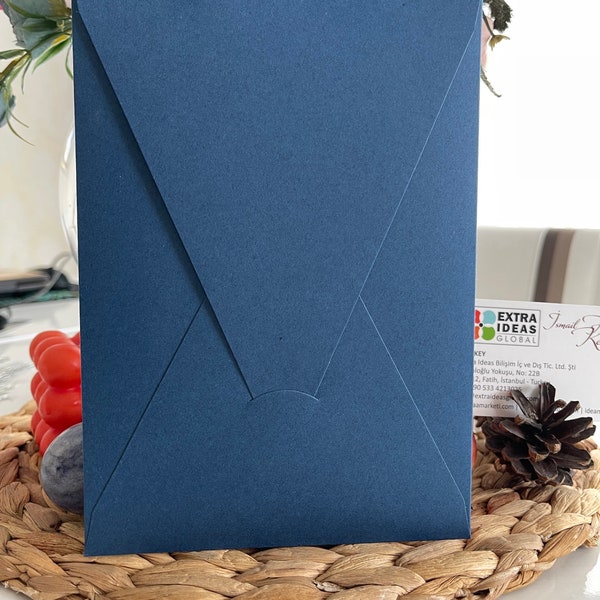 Busta Blu Scuro - 14x20 Cm - Carta Luxury - Busta Verticale - Busta Triangolare Con Patta - Free Express Shipping