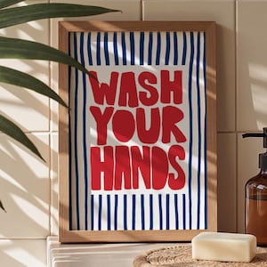 Stampa "Lavatevi le mani": decorazione per il bagno con scritta a mano in rosso (download digitale)