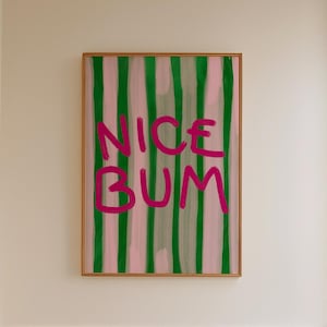 Leuke muurkunstprint, gedurfde roze en groene grappige badkamerkunst