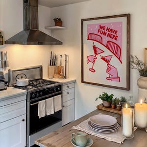 Retro Martini Print: We have fun here Playful Bar Cart Wall Art (Digital Download)