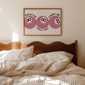 Lucky Me Lucky You Print – 8 Ball Art, Vintage Game Decor, Playful Billiards Print, Retro Bar Cart Art, Cool Wall Art, Digital Print, Pink