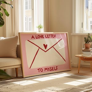 Una carta de amor para mí misma: arte de pared de amor propio, póster de afirmación, estética minimalista rosa, decoración de habitación femenina, descarga digital