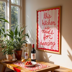 Impresión digital Esta cocina está hecha para bailar: arte tipográfico divertido escrito a mano, decoración de cocina de inspiración retro, póster divertido para el hogar