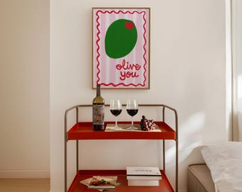 Whimsical Olive You Kitchen Print: Retro Food Art (Digital Download)