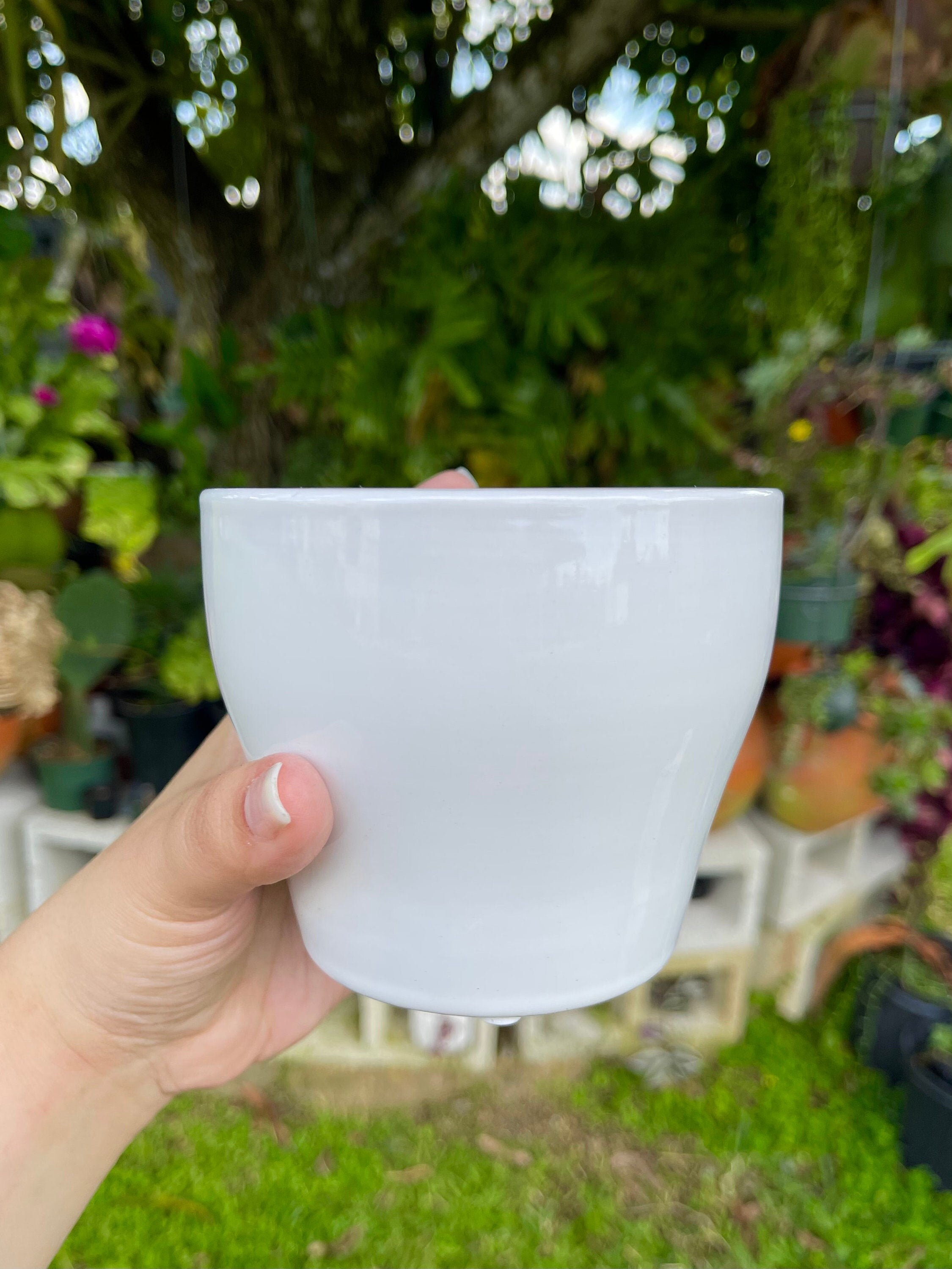 Brand New Stoneware Face Planter Vase 4" White and Blue 