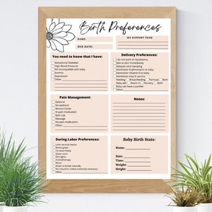 Birth Plan/ Birth Preferences/ Birth Plan Template/ Hospital Birth Plan/ Doula/ birth plan checklist/ minimalist boho, pregnancy digital