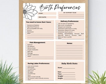 Birth Plan/ Birth Preferences/ Birth Plan Template/ Hospital Birth Plan/ Doula/ birth plan checklist/ minimalist boho, pregnancy digital