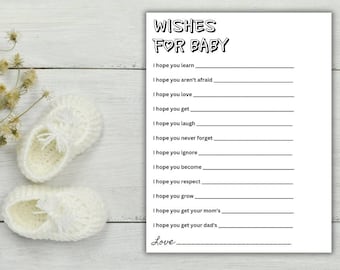 Wishes For Baby Template | Baby Shower Game, Wishes For Baby Printable | Well Wishes Baby Card | Baby Advice Instant Download
