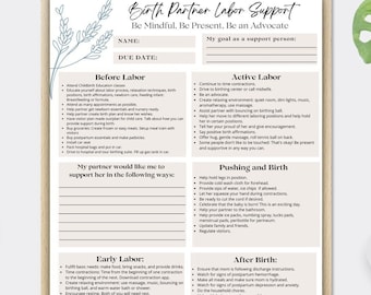 Labor and Delivery Support Birth Partner Checklist, birth support partner checklist