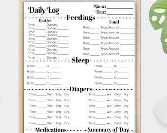 Baby Daily Log | Infant, Newborn Care Tracker | Care Tracker Printable, Daycare Toddler Report, Nanny Log, Childcare Log, Babysitter Report.