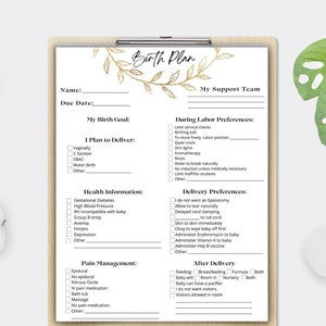 Birth Plan Editable Template, Birth Preferences, Birth Plan Template, Editable Hospital Birth Plan, Birth plan checklist