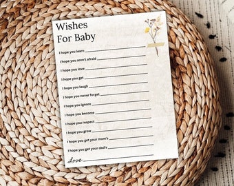 Wishes For Baby Printable| Wishes For Baby | Baby Advice Card | Baby Shower Game Minimalist | Instant Download | Vintage