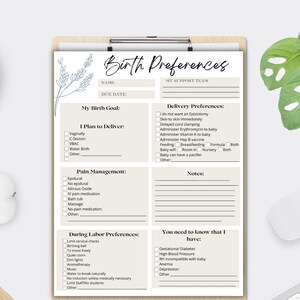 Birth Plan/ Birth Preferences/ Birth Plan Template/ Hospital Birth Plan/ Doula/ birth plan checklist/ minimalist boho, pregnancy digital