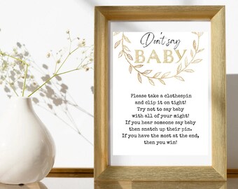 No digas juego de bebé, No digas bebé imprimible, No digas juego de baby shower, DESCARGA INSTANTE, Minimalista