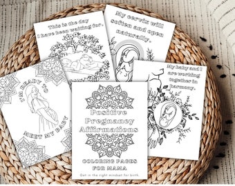 Cartes d'affirmation de la maternité, cadeau pleine conscience pour les futures mamans afin qu'elles pratiquent la méditation, pages à colorier pour l'affirmation de la naissance, couleur de grossesse