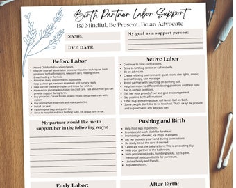 Labor and Delivery Support Birth Partner Checklist, birth support partner checklist