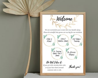 Editable Baby Rules for Visitors, Baby etiquette - Hospital Door Sign for Newborn, Rules for visiting new baby,