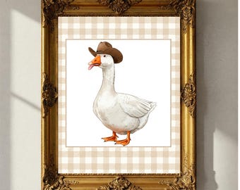 Silly goose on the loose wall art print nursery printable art, neutral southeastern boy room animal wall art, cowboy hat, Digital Download