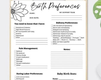 Birth Plan Template, Birth Plan Printable, Natural Birth Plan, Birth Plan Template Simple, Birth Preferences