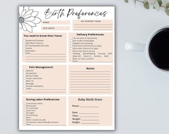 Birth Plan/ Birth Preferences/ Birth Plan Template/ Hospital Birth Plan/ Doula/ birth plan checklist/ minimalist boho, pregnancy digital