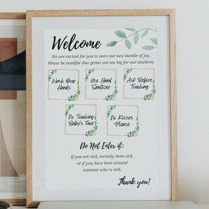 Welcome New Baby Rules Sign - Visitors Hospital Door Sign for New Baby - New Baby Sign for Door Covid Mask Pandemic Sign Printable Digital.