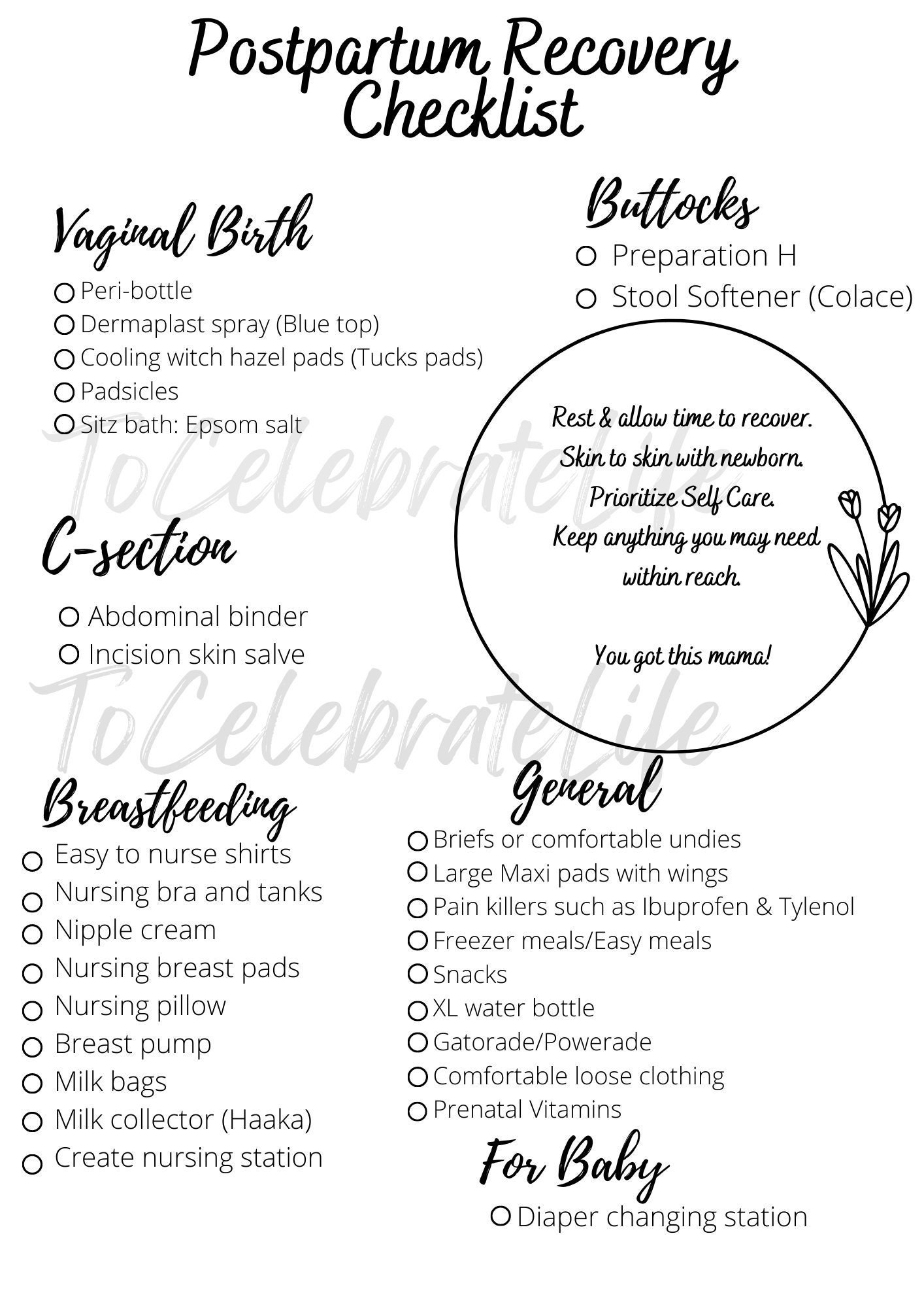 21 Postpartum Kit Essentials for SelfCare & Recovery + Printable