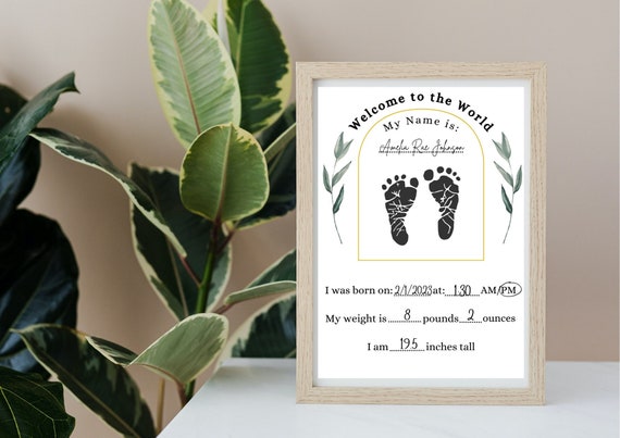 Baby Handprint Footprint Kit Personalized Newborn Boy Girl Keepsake  Printable Birth Announcement Sign Photo Name Birth Stats Milestone Card  (Instant Download) 