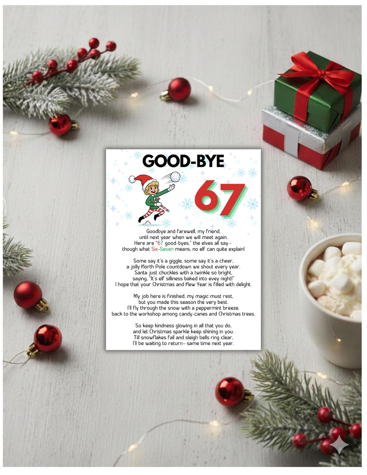 Message 67 67 Elf Goodbye Letter, Elf Departure Letter, 67 Christmas Elf Farewell ...