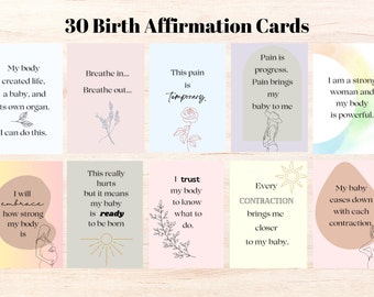 Birth Affirmation Cards, Hypnobirthing cards, Positive Birth Quotes, Empowering Affirmations, Mindfulness Cards, Manifestation