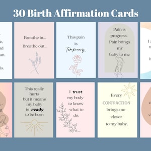 Cartões de afirmação de nascimento em aquarela, cartões de hipnobirthing, citações positivas de nascimento, afirmações fortalecedoras, cartões de atenção plena, manifestação