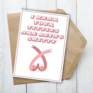 Carte cancer du sein, cadeau cancer du sein, trousse de soins contre le cancer du sein pour elle, carte cancer du sein drôle pour amie, nichons sont de la merde