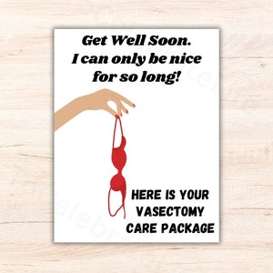 Tarjeta de vasectomía para paquete de cuidados, letrero imprimible, tarjeta de vasectomía, feliz vasectomía, felicitaciones por la cirugía, esposo, mejórate,