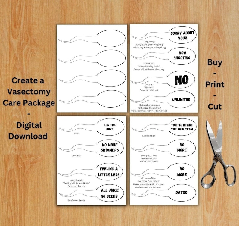 Sperm Cut Out Template Vasectomy Card for Care Package Printable Sign, vasectomy card, Happy Vasectomy, Snip Congratulations, Husband, image 1