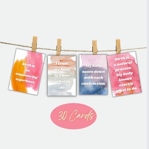 Cartões de afirmação de nascimento em aquarela, cartões de hipnobirthing, citações positivas de nascimento, afirmações fortalecedoras, cartões de atenção plena, manifestação