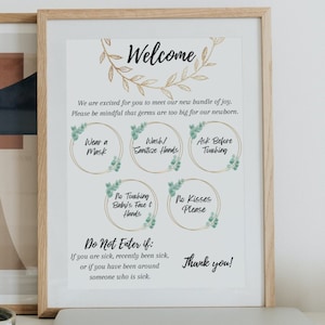 Règles modifiables pour les nouveau-nés pour les visiteurs, plaque de porte d&#39;hôpital pour nouveau-né - Règles pour visiter les nouveau-nés à imprimer