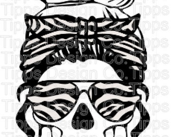 Zebra Stripe Mom Skull, Mom Life, Waterslide, Printable Vinyl