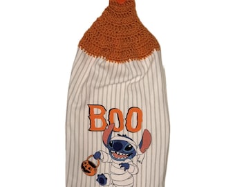Crochet Top Kitchen Towel - Stitch Halloween / Boo / Trick or Treat