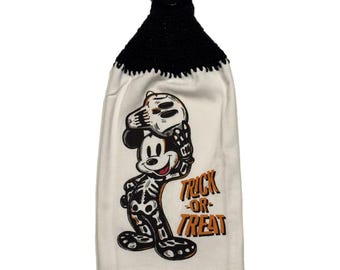 Torchon de cuisine au crochet - Mickey Mouse Halloween- Des bonbons ou un sort