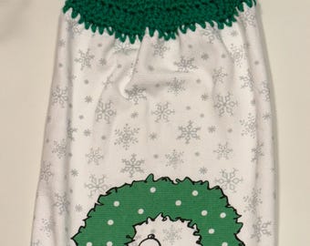 Toalla de cocina de crochet - Corona navideña de Snoopy