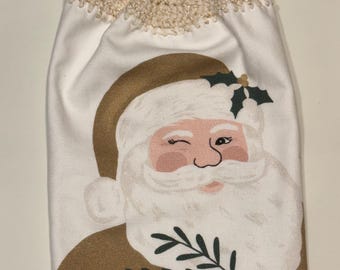 Paño de cocina navideño con empeine de ganchillo - Copos de nieve dorados